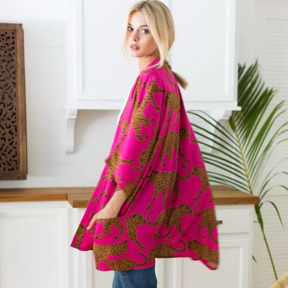 Emerson Fry Size XS/S Fete Pink Yarrow Cheetah Print Kimono - Picture 1 of 6